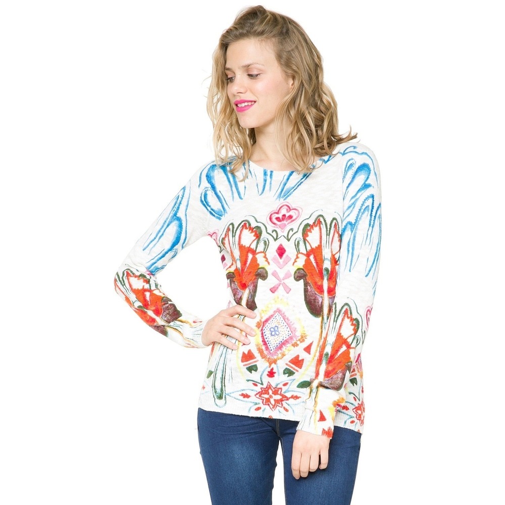 Desigual Multicolor Abstract Print Long Sleeve‎ Sweater Women's XS Sequins